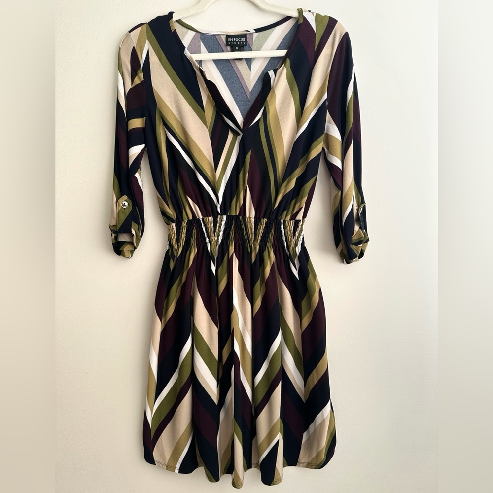 Enfocus Studio Multicolor Chevron Long Sleeve Dress